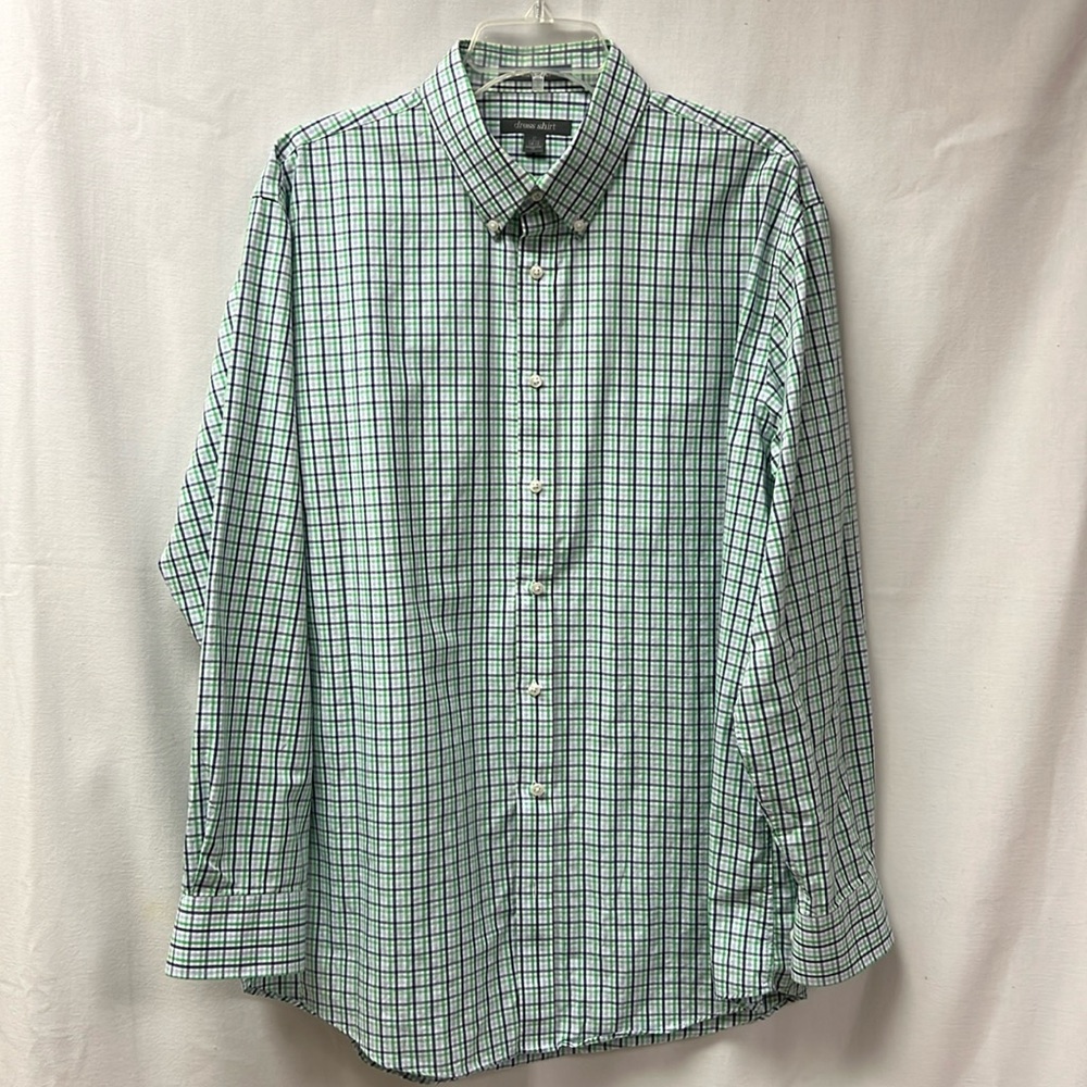 Nordstrom Rack Shirt Men’s Long Sleeve Green Plaid Button Down Size 17 34/35